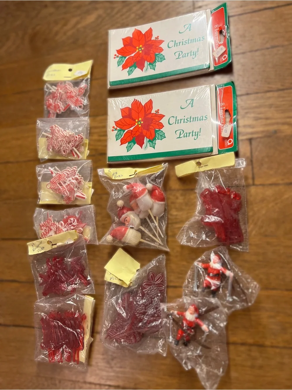 Christmas Party Picks & Cupcake Toppers & Invitations - Red Holiday Toppers